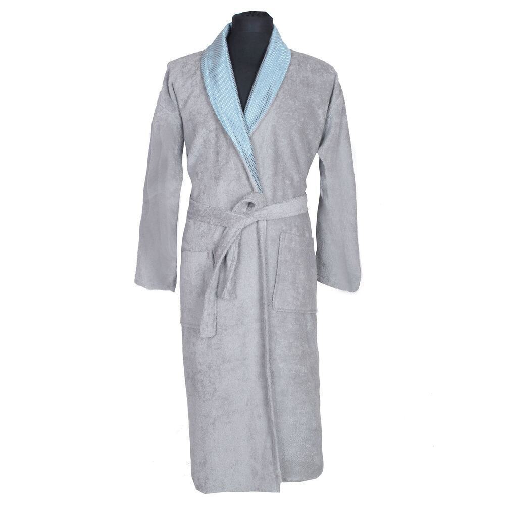 Grey Turkish Cotton Bathrobe Unisex S/M Soft Terry Spa Robe Belted - Picture 5 of 7